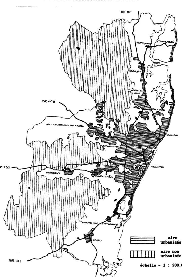 FIGURE 2  i  REGION METROPOLITAINE DE RECIFE - 1987  21  a? ioi  B(Z23a.  BR. !©)  a i r e  urbanisée -ri  a i r e non  X i urbanisée  échelle - 1 : 200.000 