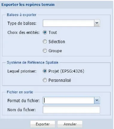 Figure 18 — Exemple de formulaire d’exportation des balises d’information géographique