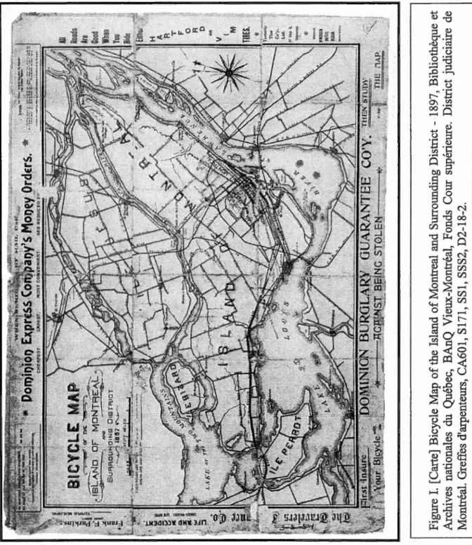 Figure I. [Carte] Bicycle Map of the Island of Montreal and Surrounding District-1897, Bibliothèque  Archives nationales du Québec, BAnQ Vieux-Montréal, Fonds Cour supérieure