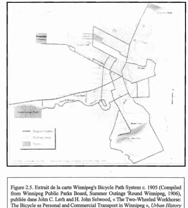 Figure 2.5. Extrait de la carte Winnipeg's Bicycle Path System c.  1905  (Compiled 