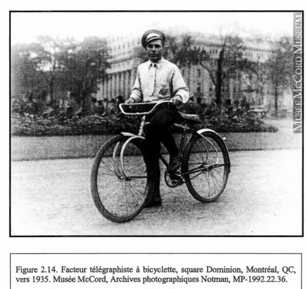 Figure  2.14.  Facteur  télégraphiste  à  bicyclette,  square  Dominion,  Montréal,  QC, 