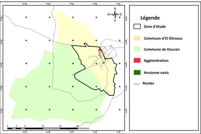Figure 3. Délimitation de la zone d’étude de la région des Ziban. 