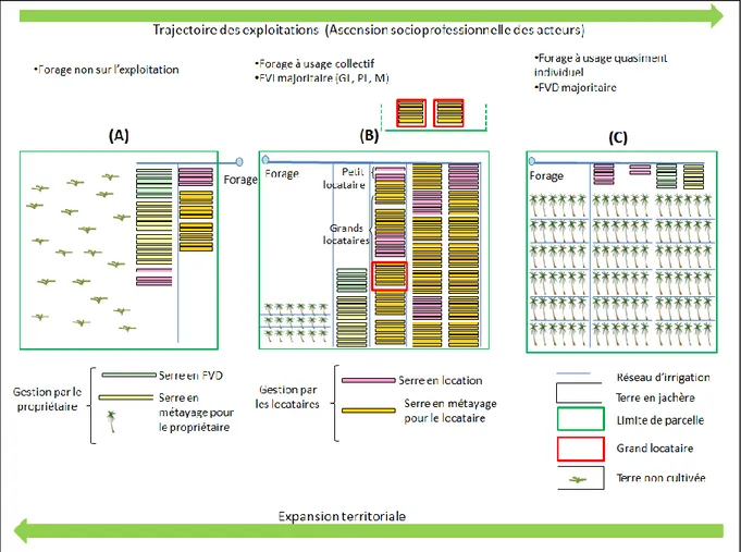 Figure  7.  Processus  de  mutations  des  exploitations  agricoles  expliquant  l’expansion  territoriale des oasis