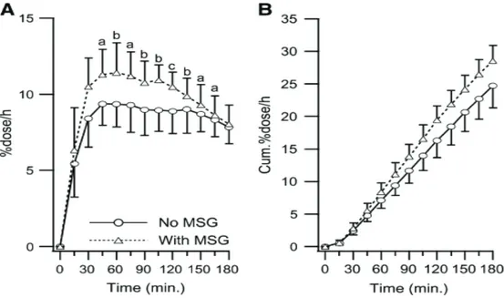 Figure 5 : Effet du monosodium glutamate (MSG) sur la vidange gastrique après un repas  hyperprotéique