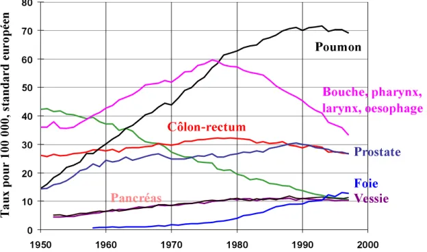 Figure 1 : Evolution de la mortalité par cancer colorectal chez l’homme  †  : 