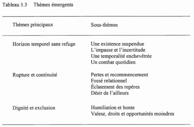 Tableau 3 . 3  Thèmes émergents 