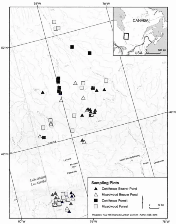 Figure 2.1.  Location of sampling plots  in  north  western Québec ,  Canada. 