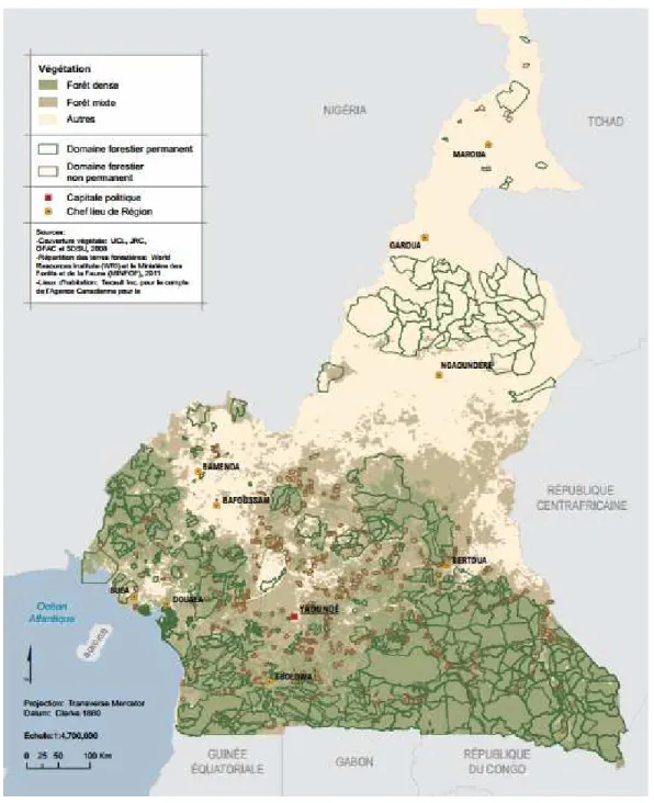 Figure 1.1. Les forêts du Cameroun (tiré de WRI, 2010) 