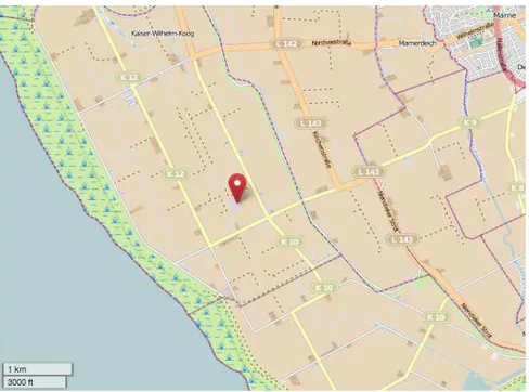 Figure 2.4: Location of the Growian experiment (red marker) with respect to the nearby coast