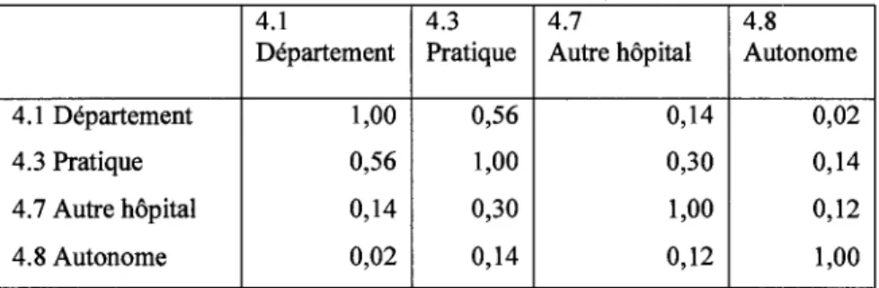 Tableau VII  Matrice des correlations de 1'instrument de Simon, Kummerling et Hasselhorn (2004) 