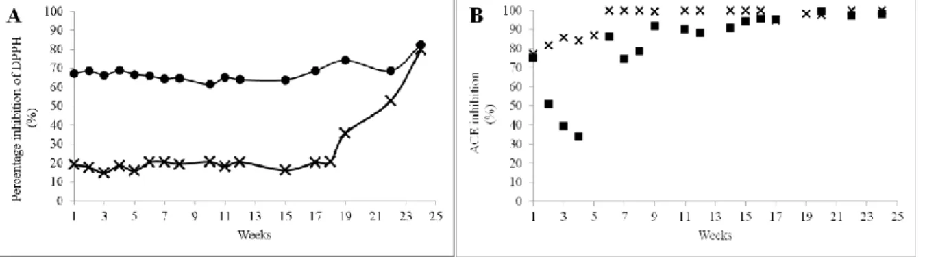 Figure 2.1. Biological activity evolution of nitrogenous fractions obtained during ripening of 