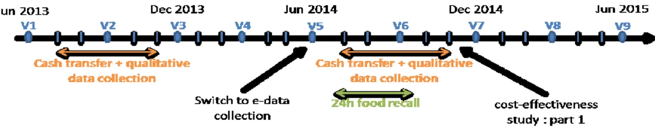 FIGURE 8: REVIEWED CHRONOGRAM OF QUALITATIVE AND QUANTITATIVE DATA COLLECTION AS  REALLY IMPLEMENTED IN THE FIELD 