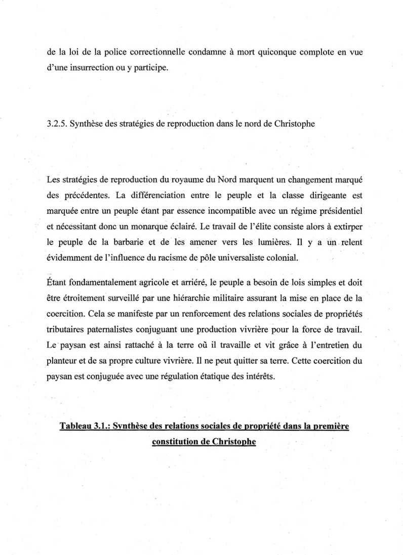 Tableau 3.1.:  Synthèse des relations sociales de propriété dans la première  constitution de Christophe 