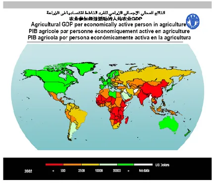 Fig. 2 : PIB agricole par personne économiquement active en agriculture.  Source : FAO 2006a 