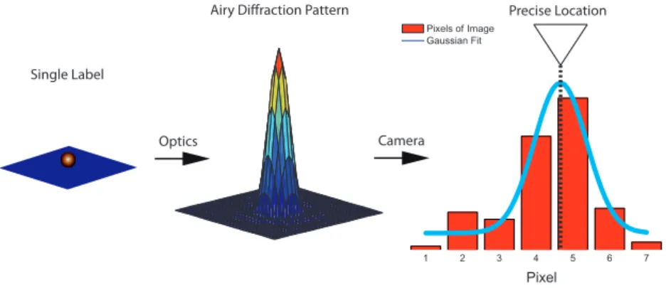 Figure 1.2: Localization of a single emitter with sub-diffraction resolution. Imaging of the
