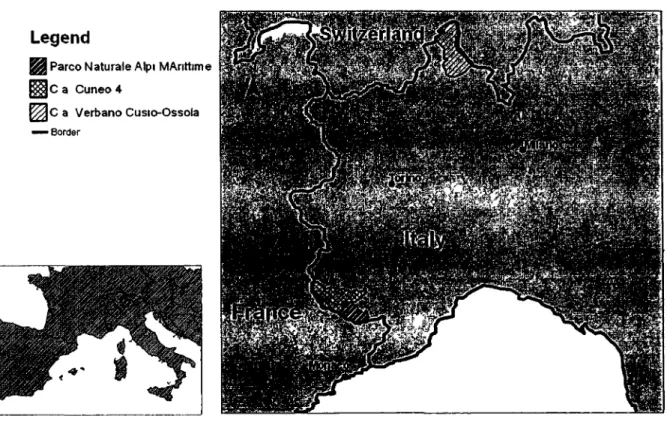 Figure 1.1. Location of the three chamois study areas are in northwestern Italy. 