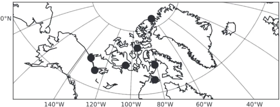 Figure 3 shows that there are a few radiosondes lo- lo-cated in the region north of Canada in January where the anomalous mean analysis increment was observed (see Fig
