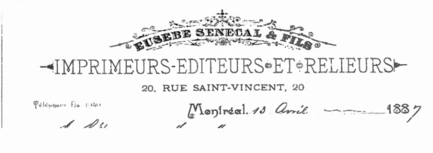 Figure  2.1.  Entête  d'une  lettre  de  l'entreprise  Senécal ,  13  avril  1887.  Fond  famille 