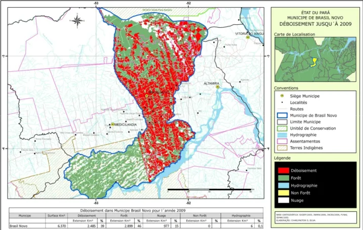 Figure 9: Carte de la déforestation sur la commune de Brasil Novo (jusqu'en 2009).