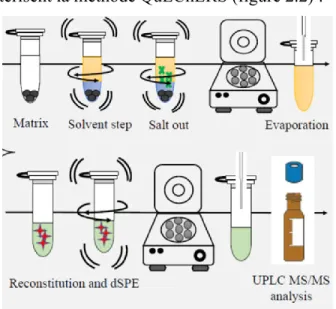 Figure 2-2: Schéma des différentes étapes de la méthode QuEChERS 