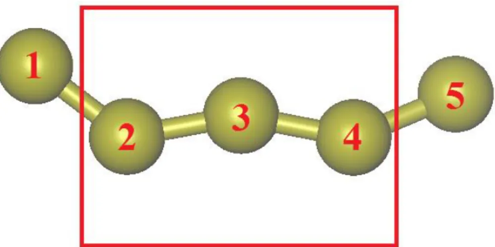 Figure II-17 Modèle CG de la chaîne moléculaire du xylane de DP = 5. 