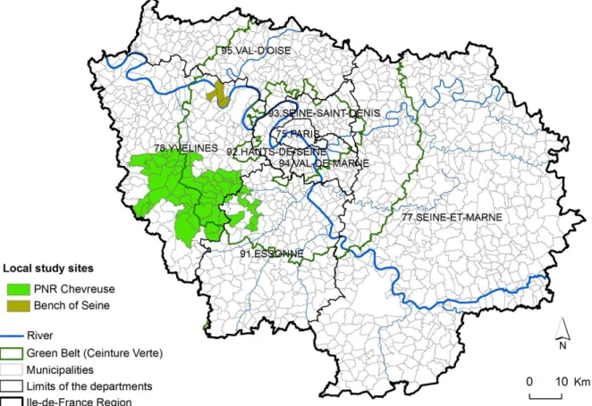 Fig. 4- 2. Study area and local study sites. The bench of Seine investigated includes three 