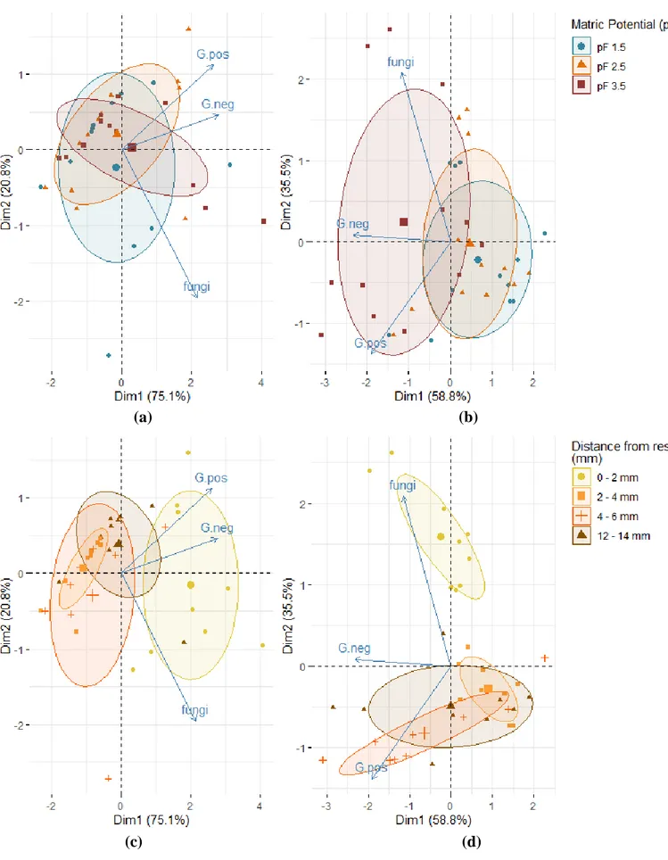 Figure 23 - Principal Component Analysis (PCA) of total microbial PLFAs corresponding to Gram-negative 