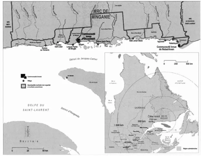 Figure 2 . 2 : Carte  de  la MRC de  la Minganie  et  localisation d'Ekuanitshit 