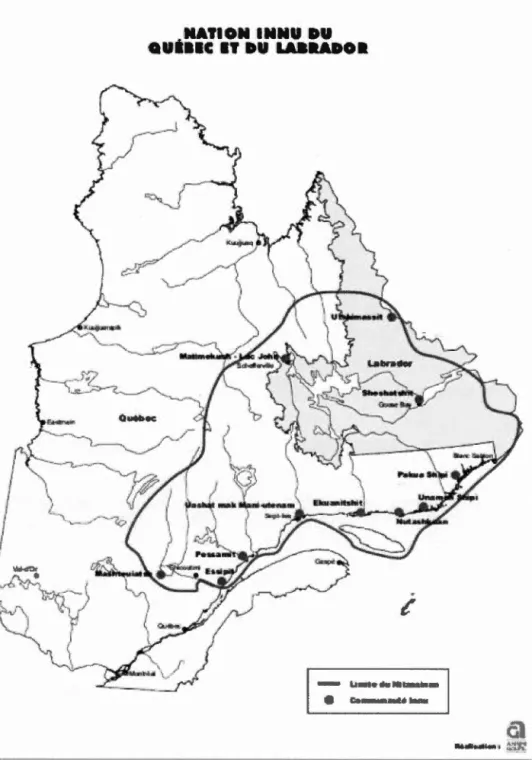 Figure 2.3  :Carte  du  Nitassinan  de  l 'e nsemble des communautés innues du  Québec  et  du Labrador 