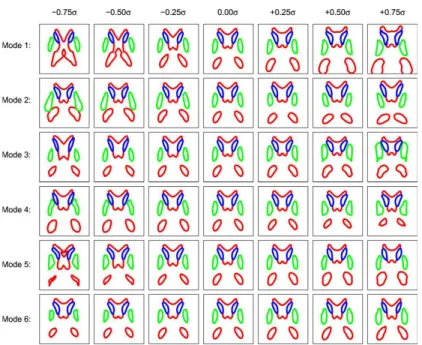 Figure 1.7  Illustration des six premiers modes de variation pour un modèle joint des structures sous-corticales