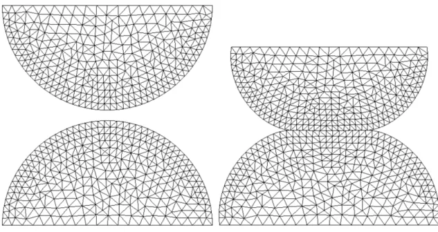 Figure 3.2 – Left: Reference domain q Ω and mesh with N  1350. Right: HF displacement field u N pµq for µ  1.12m.