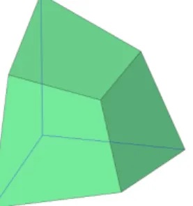 Figure 4.1: Projection of the polytope of uniform transition measures with one obligatory link ( |O i | = 1) and three facultative links (|F i | = 3).