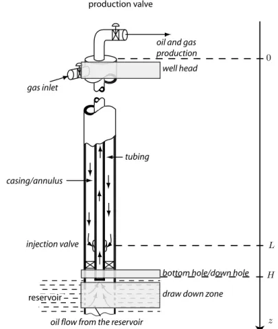 Figure 2.1. Schematic of the well. Zones of consideration (well head zone, bottom hole zone) appear in gray.