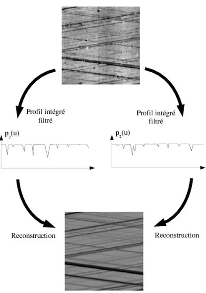 Fig. 2.8.: Simulation de surfaces stri´ees : illustration de la m´ethode de filtrage des che- che-mises