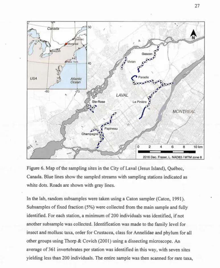 Figure  6. Map  of  the sa mpling  sites in  the C ity of Laval (Jes us Is land), Qu ébec,  Canada 