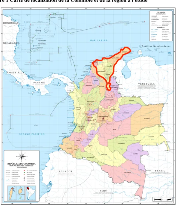 Figure 1 Carte de localisation de la Colombie et de la région à l'étude 