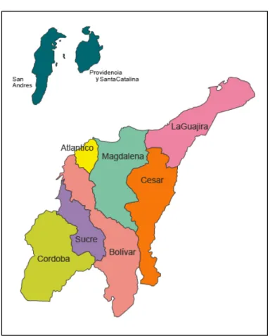 Figure 9 Départements de la région caribéenne de Colombie 