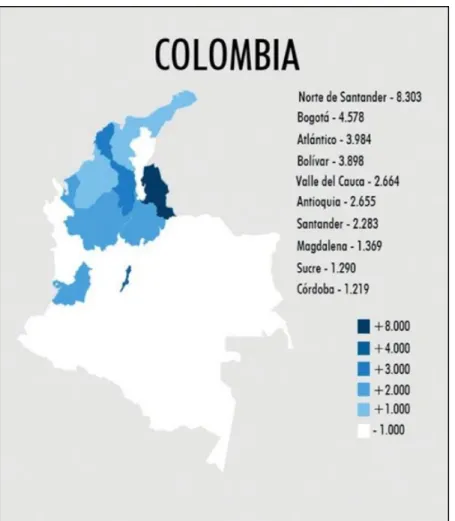 Figure 10 Dispersion des migrants vénézuéliens en 2009 en Colombie 