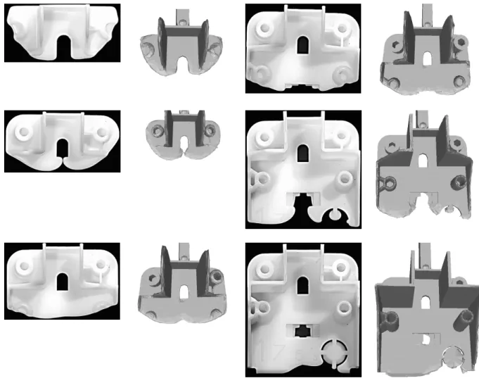 Fig. 1 – Comparaison entre sous-dosages exp´ erimentaux (en blanc sur fond noir) et simulation Rem3D