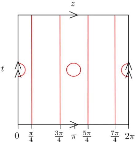 Figure 1.1: Découpage, en rouge, sur le tore {θ 0 } × T 2 (t,s) .