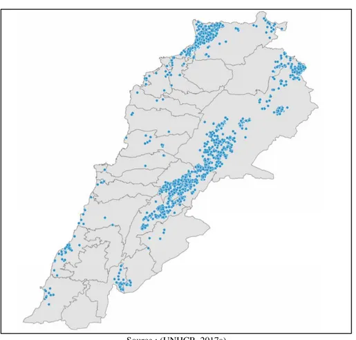 Figure 11 : Distribution des camps informels sur le territoire libanais en 2017 