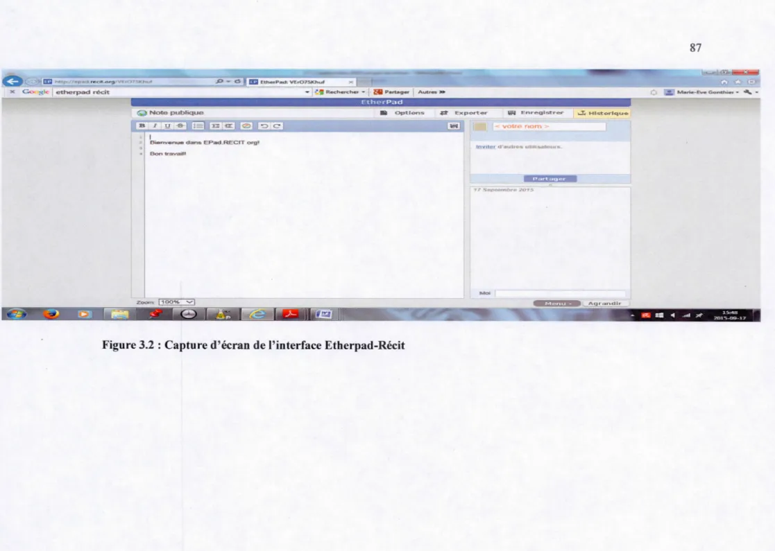 Figure 3.2  : Capture d ' écran de l'interface  E therpad-Récit 