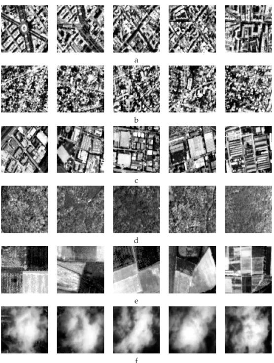 Figure 2.2: Instances of typical image content issued from SPOT5 images of Paris (64 × 64