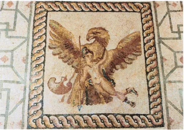 Figure 8 - Détail du panneau figuratif de l’enlèvement de Ganymède à Néa Paphos (d’après  Michaelides 1992, fig