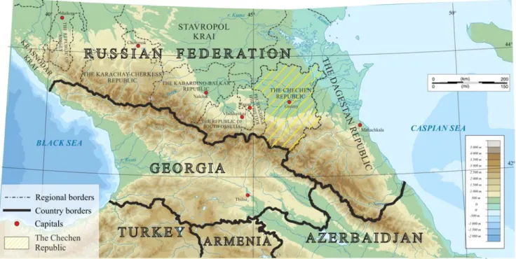 Fig. 1.2. Location of the Chechen Republic on the map of the Caucasus. Source: Wikipedia