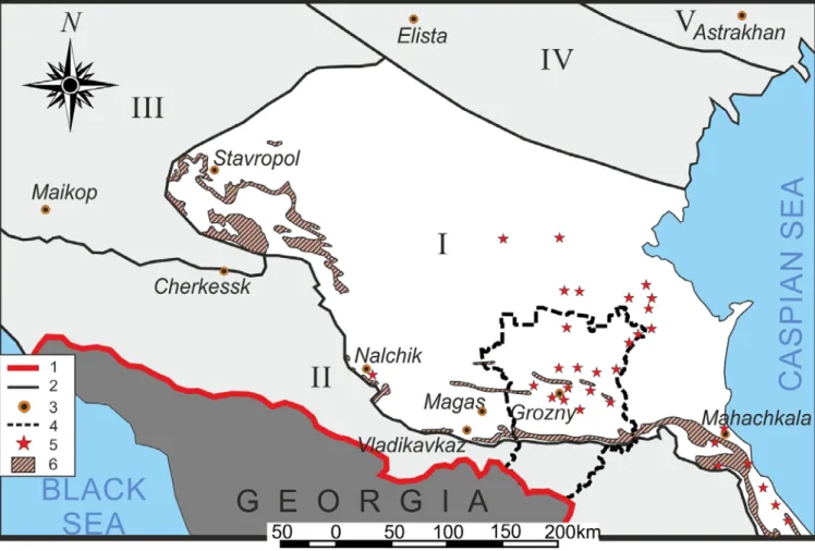 Fig.  2.5.  Schematic  map  of  the  East  Ciscaucasian  Artesian  Basin  after  I.U.  Dezhnikova  with 