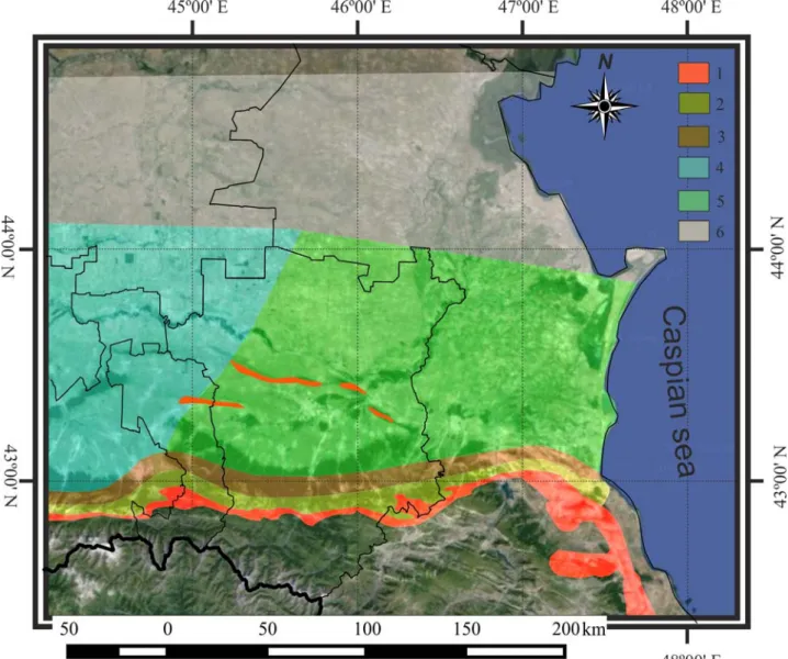 Fig. 2.7. Schematic map of the Karagan deposits hydrogeochemical zoning within south-eastern 