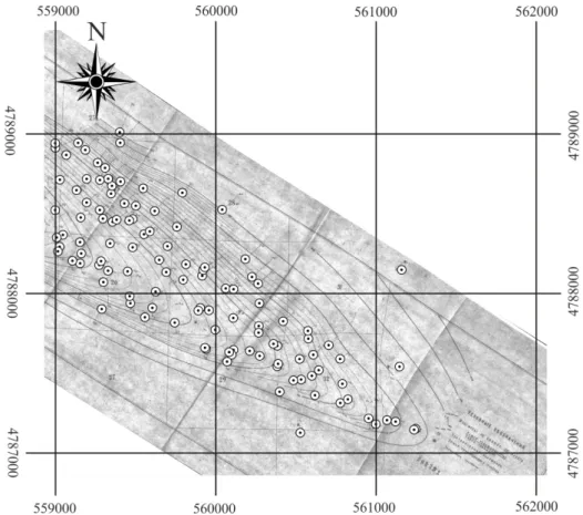 Fig. 3.5. Structural map of the XIII layer (1967) after georeferencing and digitization 