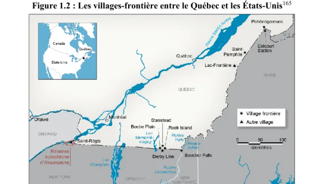 Figure 1.2 : Les villages-frontière entre le Québec et les États-Unis 165
