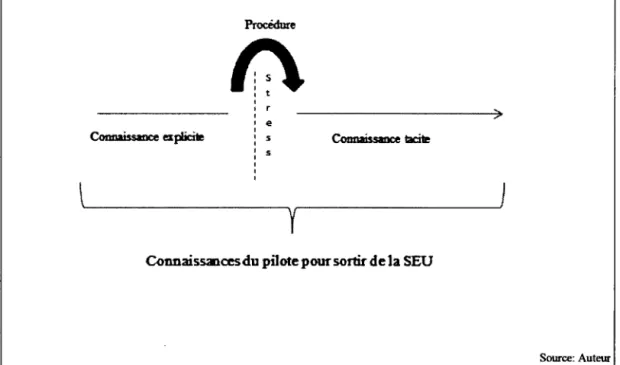 Figure  6.1  :  Articulation  des  dimensions  de  la  connaissance  et  du  stress  lors  d'une  situation d'extrême urgence 